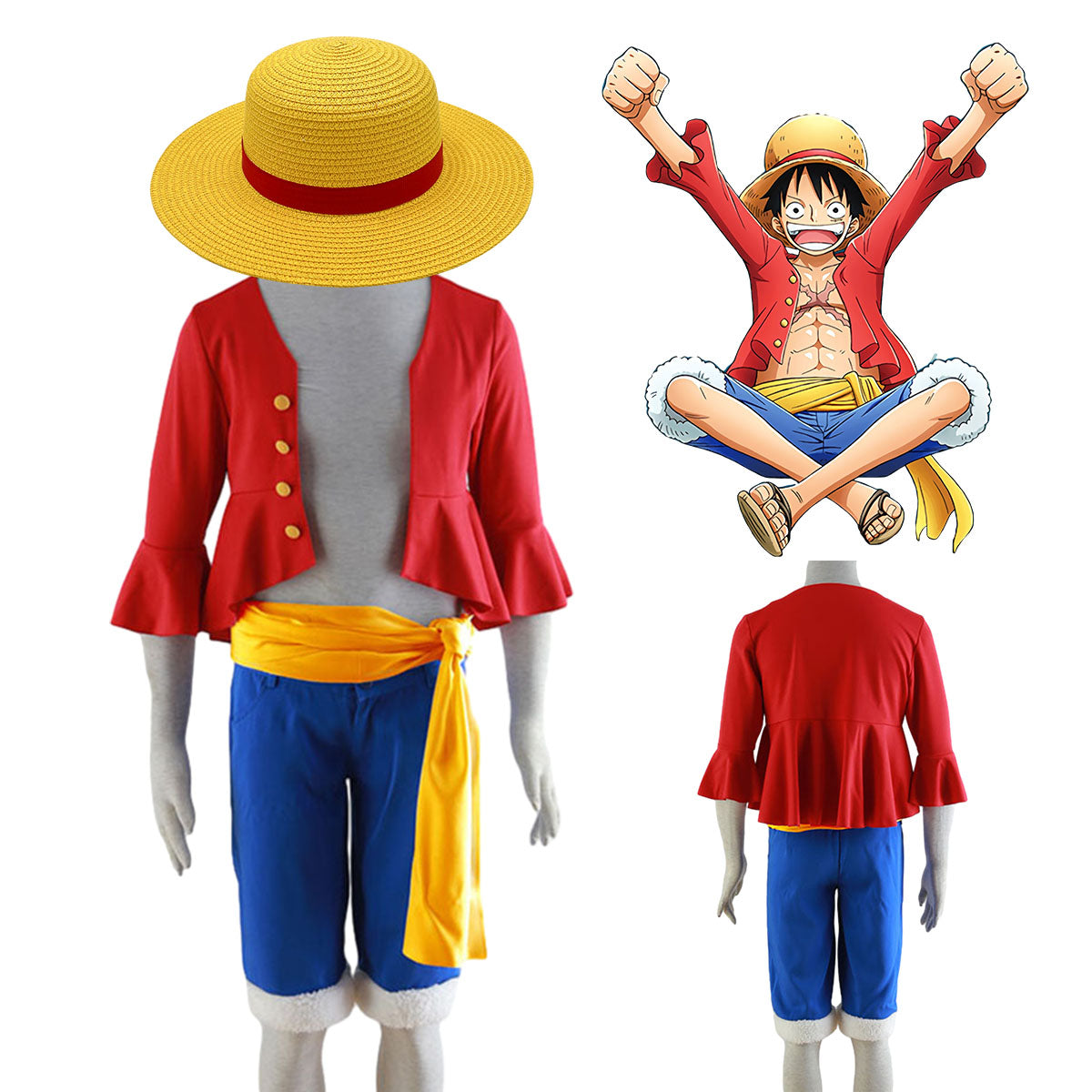 Anime One Piece Luffy Cosplay Costume Kit with Hat