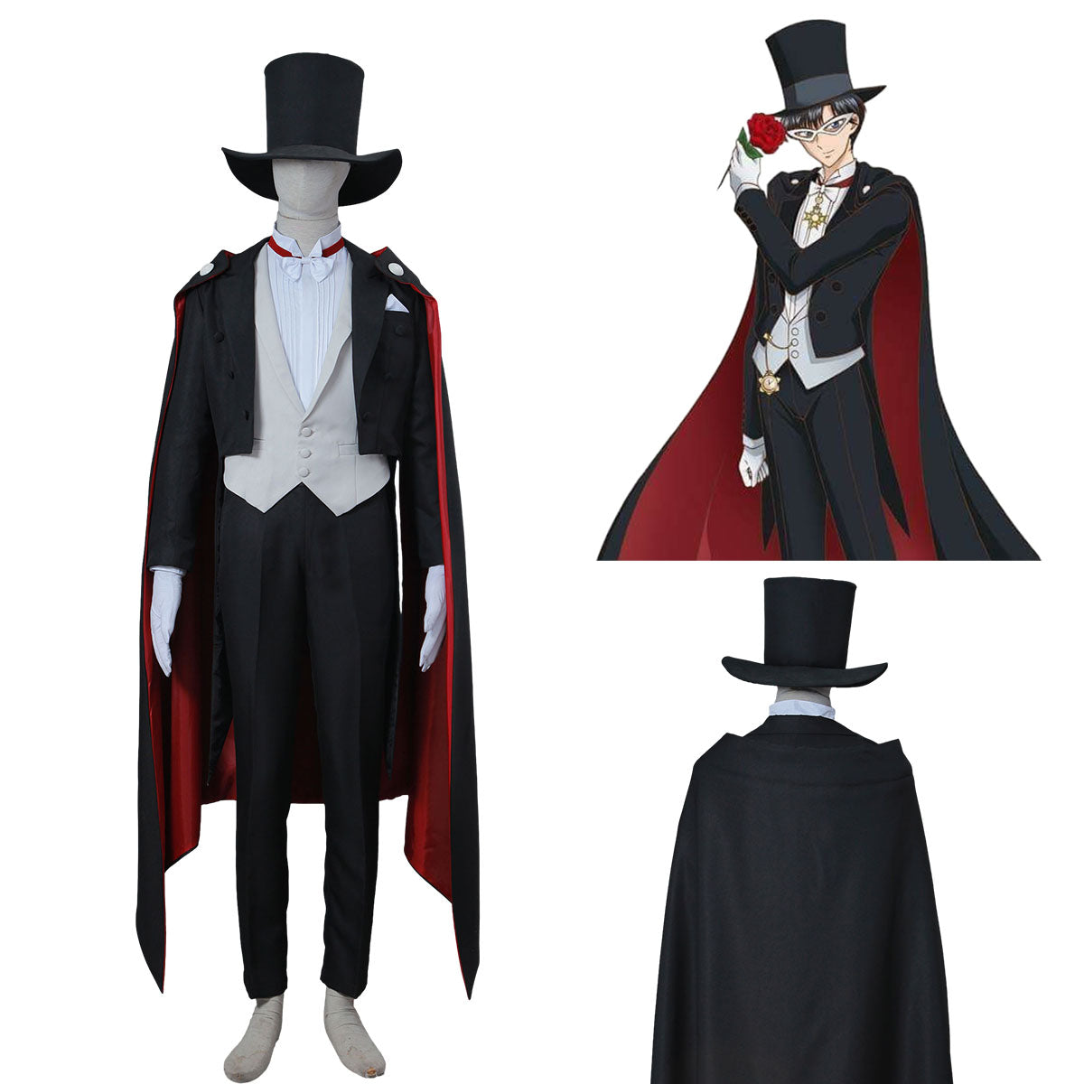 Sailor Moon Tuxedo Mask Chiba Mamoru Cosplay Costume Suit Kit with Accessories