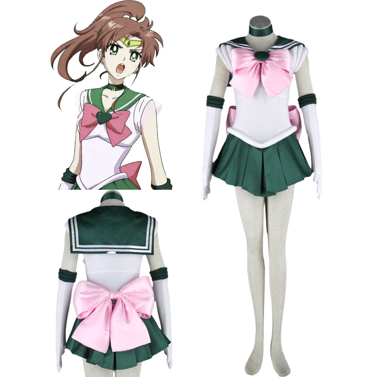 Sailor Moon Sailor Jupiter Kino Makoto Cosplay Costume Kit with Accessories