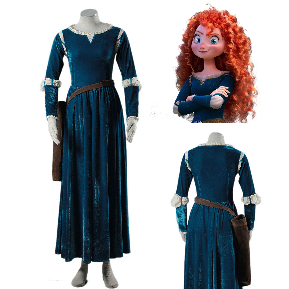 Brave Costume Princess Merida Cosplay Long Dress with Quiver