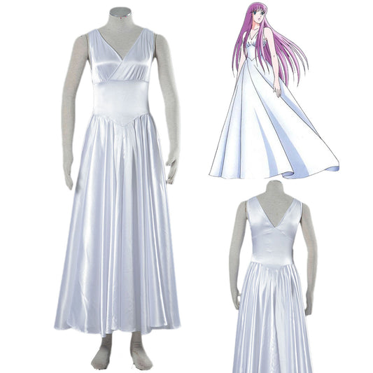 Saint Seiya Costume Athena Saori Kido Cosplay White Long Dress