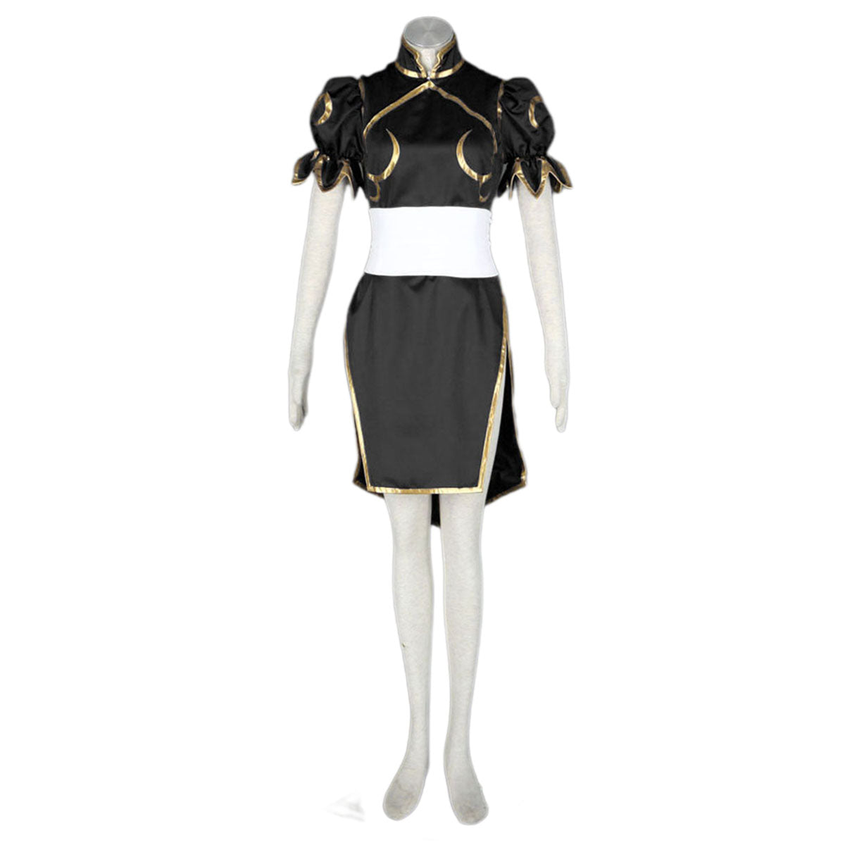 Game Street Fighter Costume Chunli Black Cosplay Dress Kit with Belt and Headdress