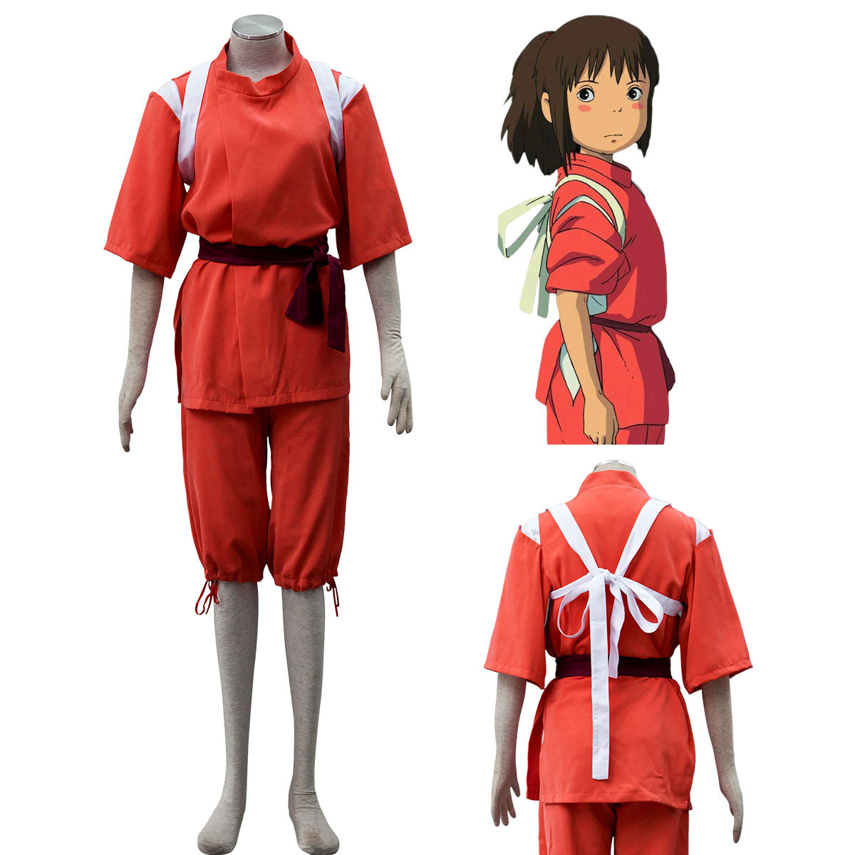 Spirited Away Costume Ogino Chihiro Cosplay Red Outfits Kit