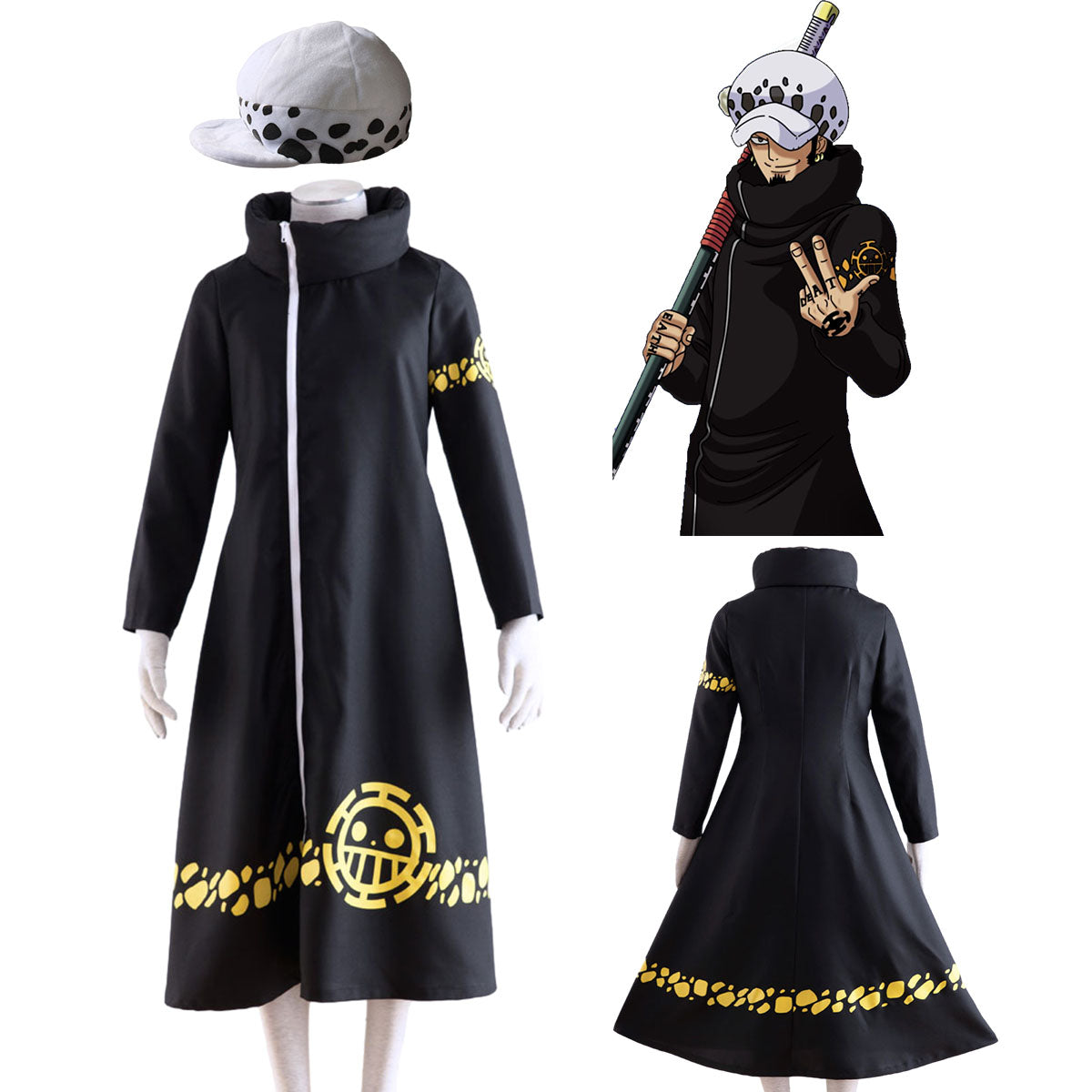 Anime One Piece Trafalgar Law Cosplay Costume Robe with Hat