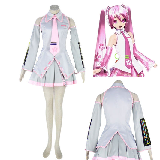 Vocaloid Costumes Spring Sakura Miku Cosplay Silver Dress Kit with Accessories