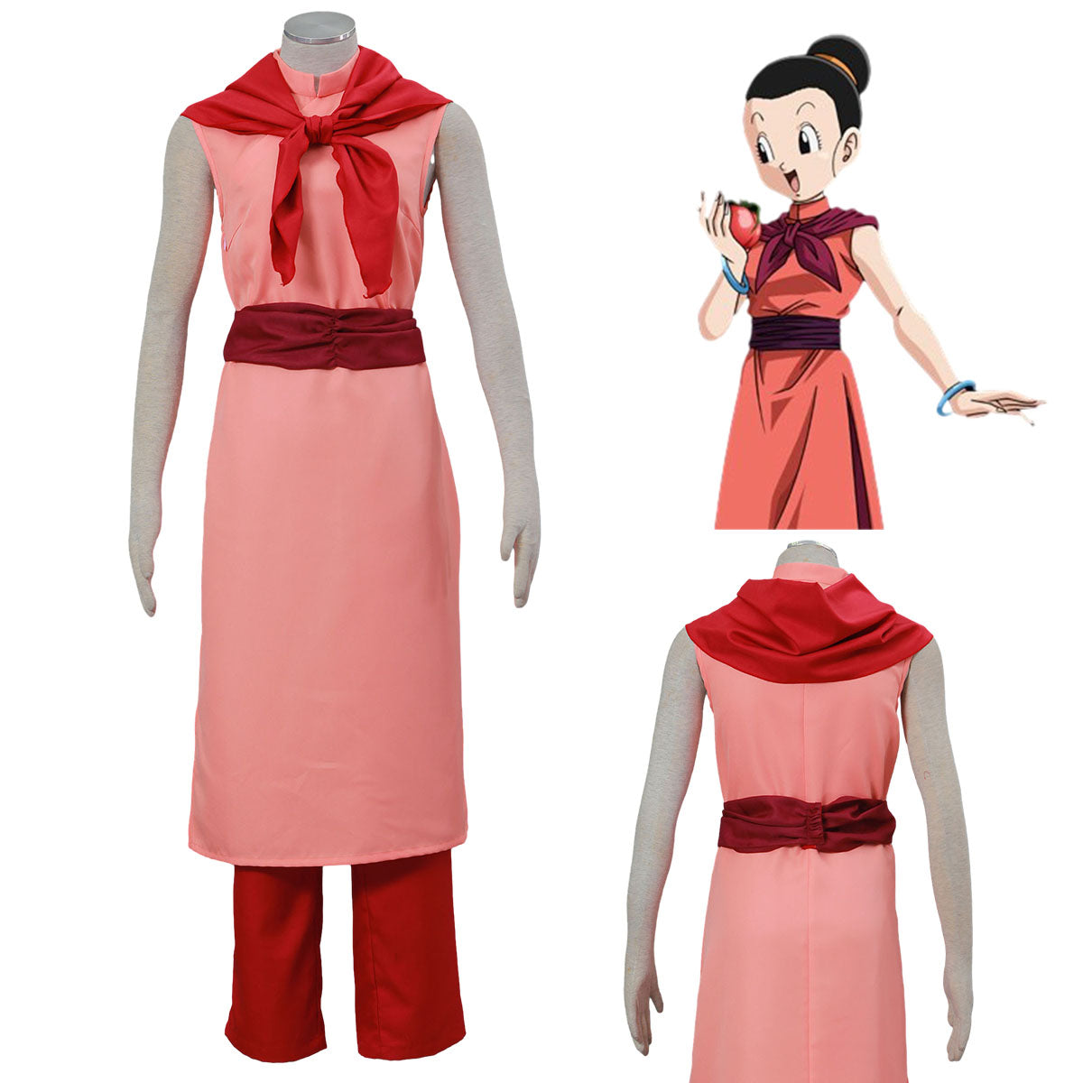 Dragon Ball Costume Chichi Married Pink Cosplay Outfit Kit