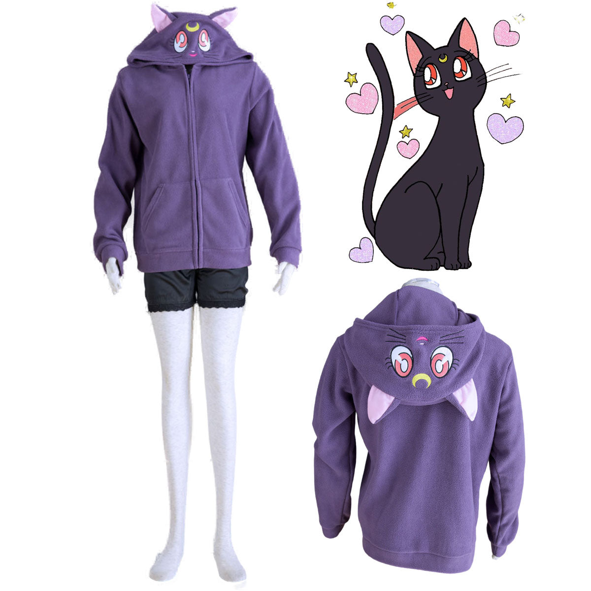 Sailor Moon The Black Cat Luna Cosplay Costume Hoodie