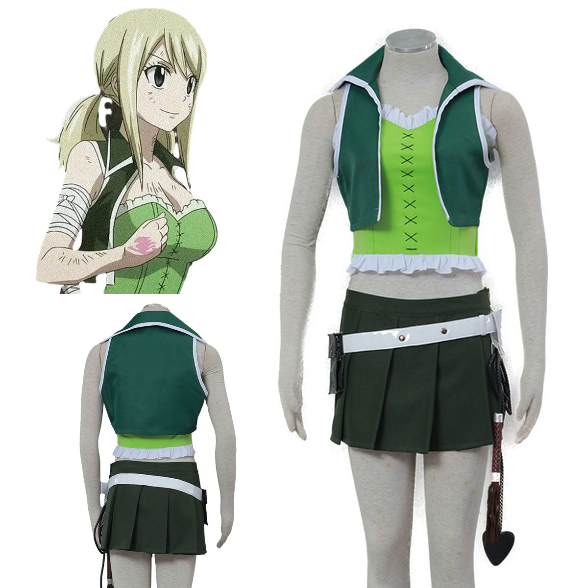 Fairy Tail Costume Lucy Heartfilia Cosplay Green Outfit Kit with Eridanus