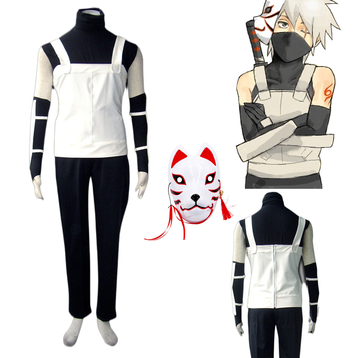 Anime Naruto Shippuden Cosplay Kakashi Anbu Costume Kit with Mask