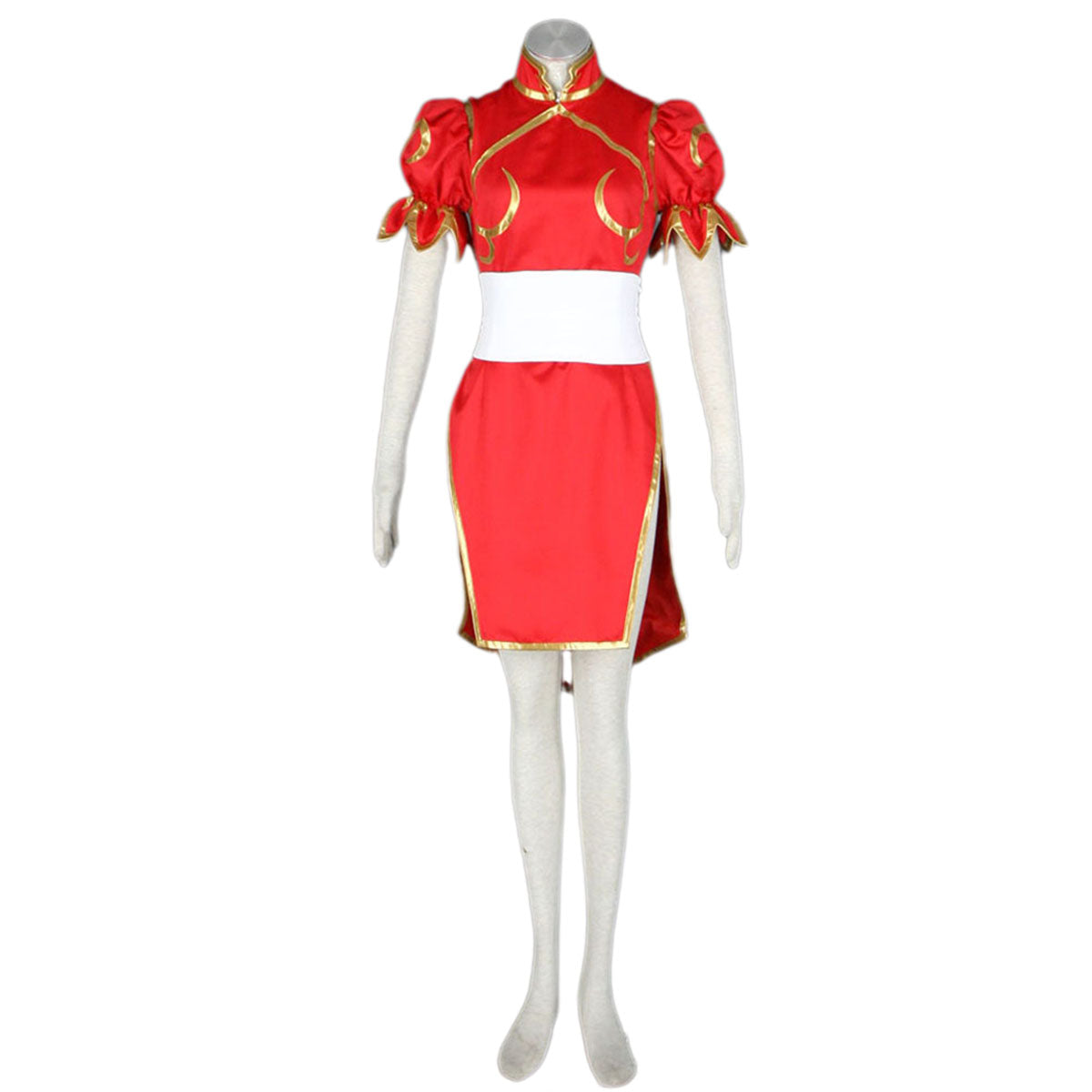 Game Street Fighter Costume Chunli Red Cosplay Dress Kit with Belt and Headdress