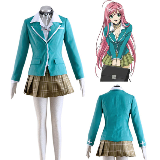 Rosario+Vampire Costumes Moka Akashiya Cosplay Uniform Kit with Necklace