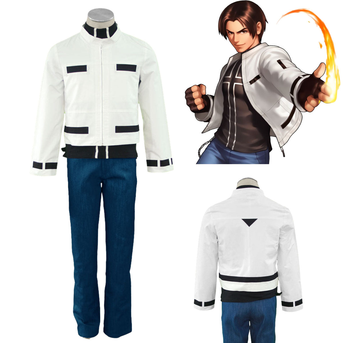 Game The King of Fighters (KOF) Costume Kyo Kusanagi Cosplay White Outfit Kit