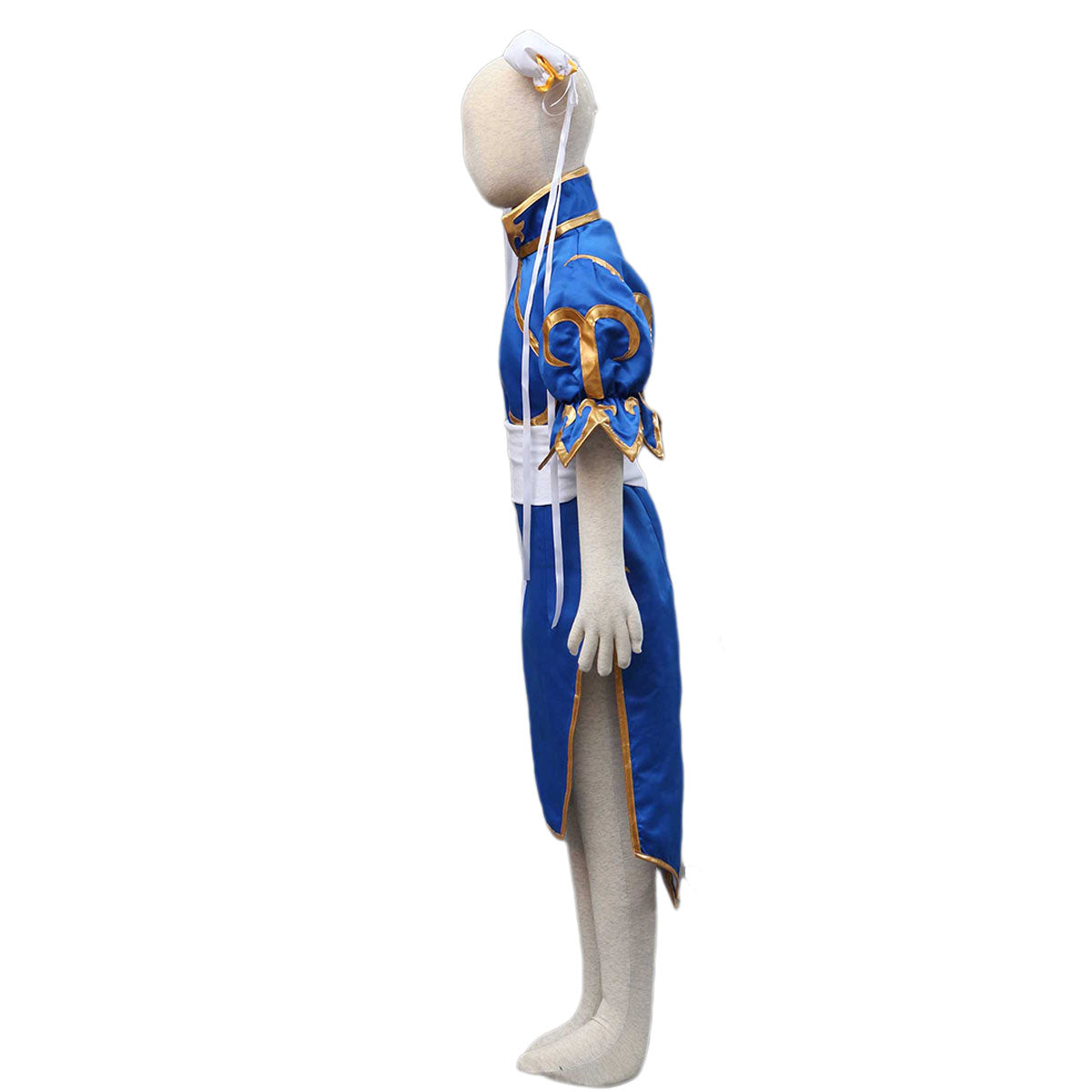 Game Street Fighter Costume Chunli Blue Cosplay Dress Kit with Headdress and Belt