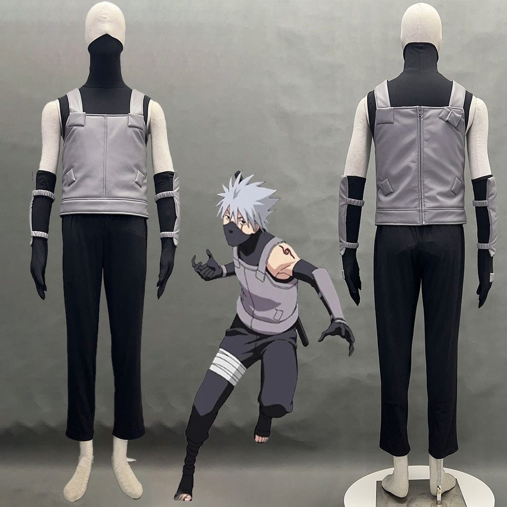 Anime Naruto Shippuden Hatake Kakashi Anbu Costume Mask Shirt Gray full Outfits Kit