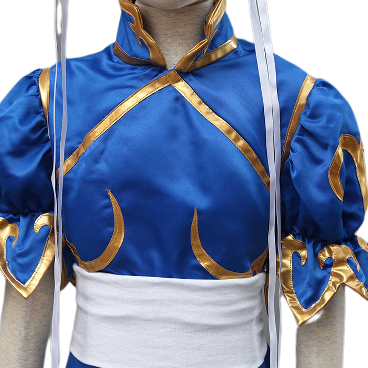 Game Street Fighter Costume Chunli Blue Cosplay Dress Kit with Headdress and Belt