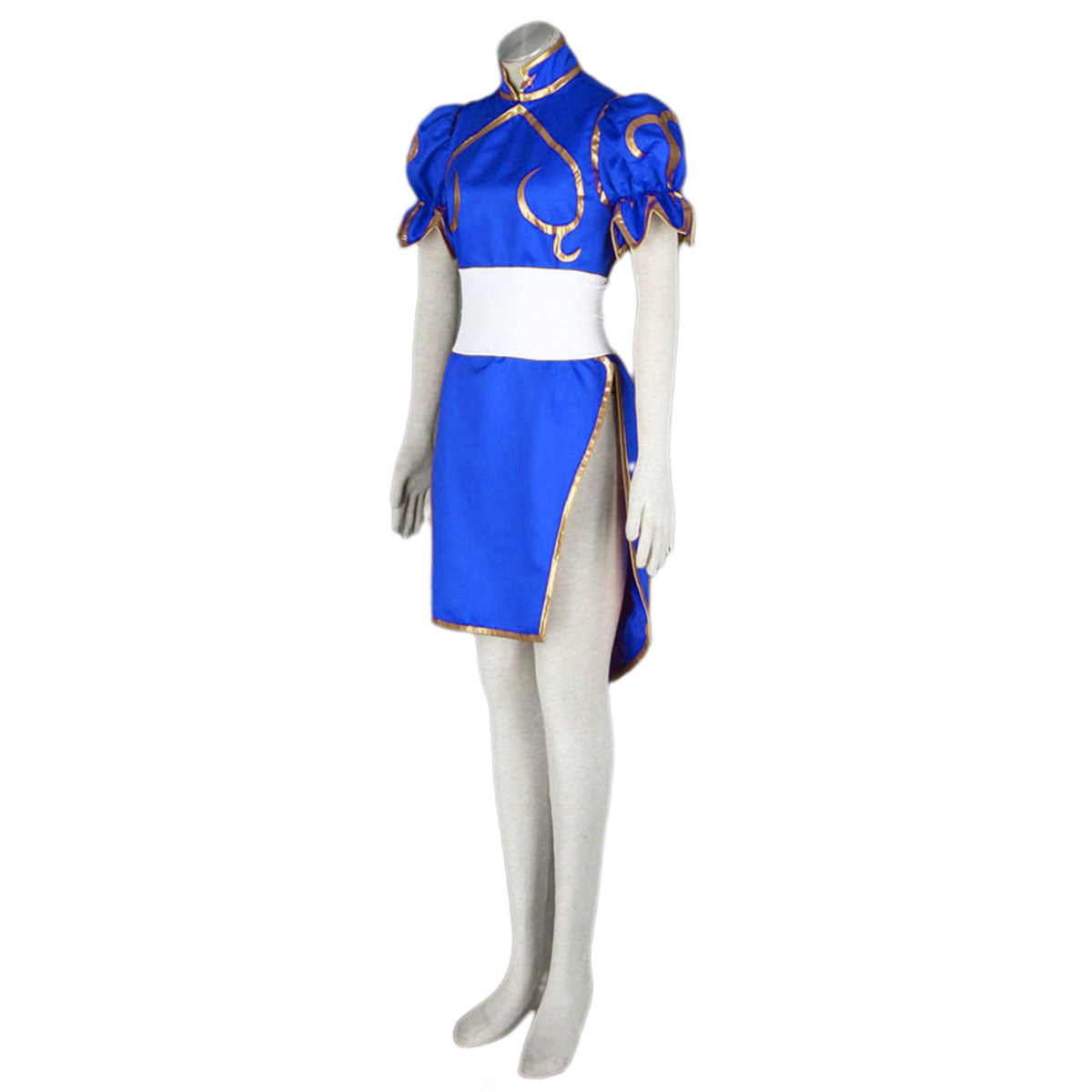 Game Street Fighter Costume Chunli Blue Cosplay Dress Kit with Belt and Headdress