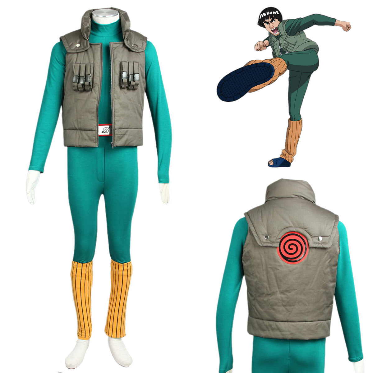 Naruto Shippuden Might Guy Green Cosplay Costume full Outfit Kit