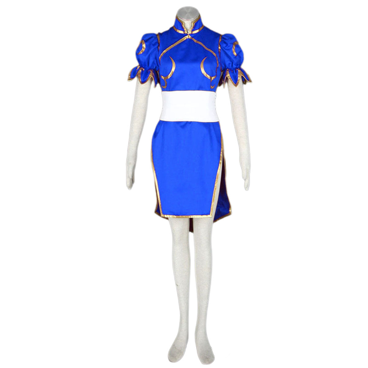 Game Street Fighter Costume Chunli Blue Cosplay Dress Kit with Belt and Headdress