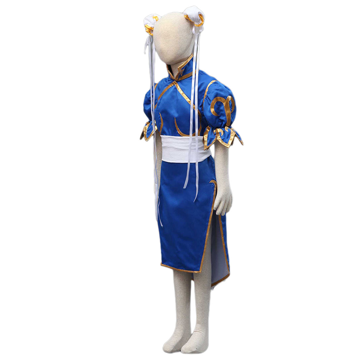 Game Street Fighter Costume Chunli Blue Cosplay Dress Kit with Headdress and Belt