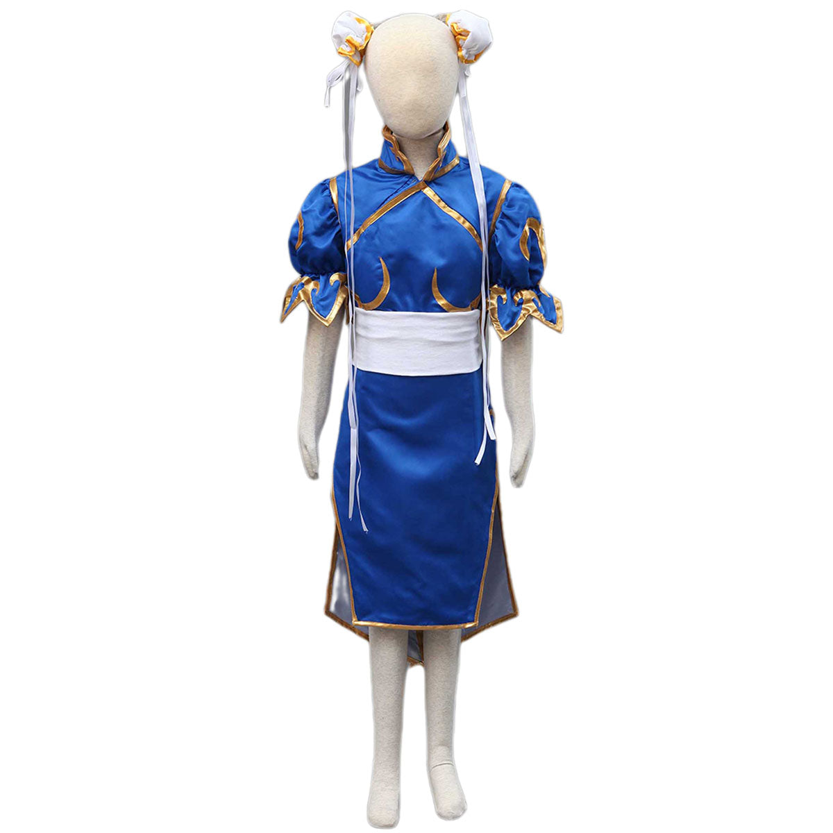 Game Street Fighter Costume Chunli Blue Cosplay Dress Kit with Belt and Headdress