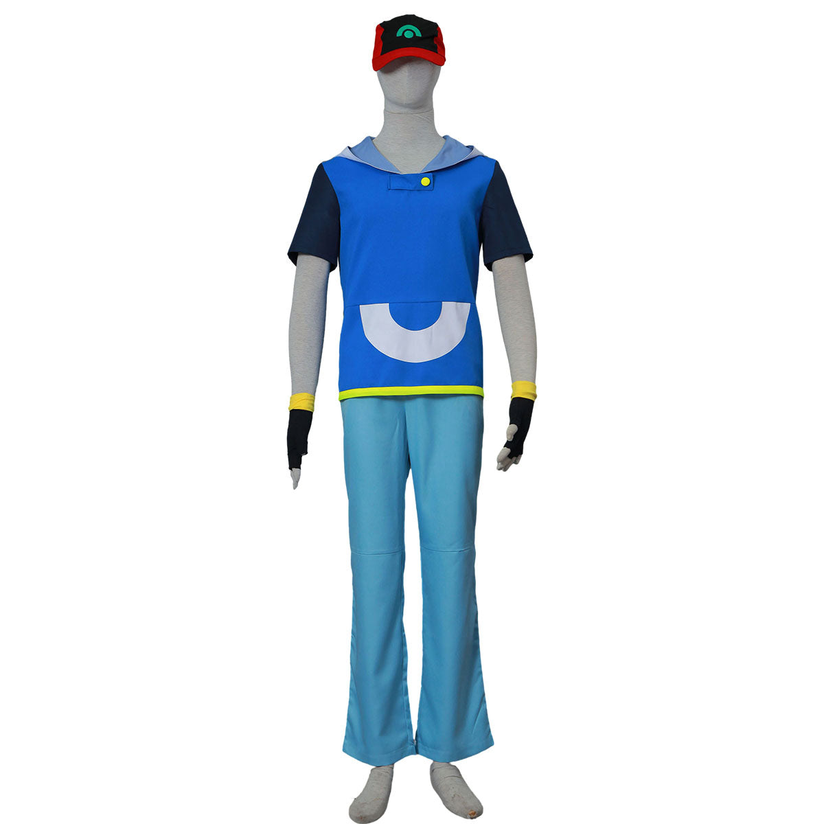 Anime Pokemon Trainer Ash Ketchum Hoodie Costume Kit with Hat and Gloves