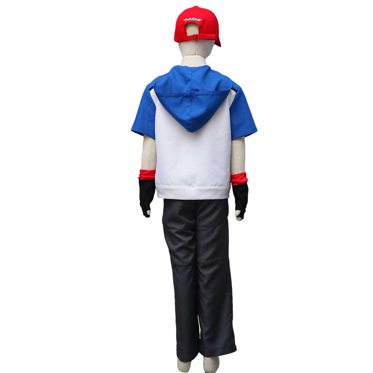 Anime Pokemon Trainer Ash Ketchum Hoodie Short Sleeve Costume Kit with Hat and Gloves