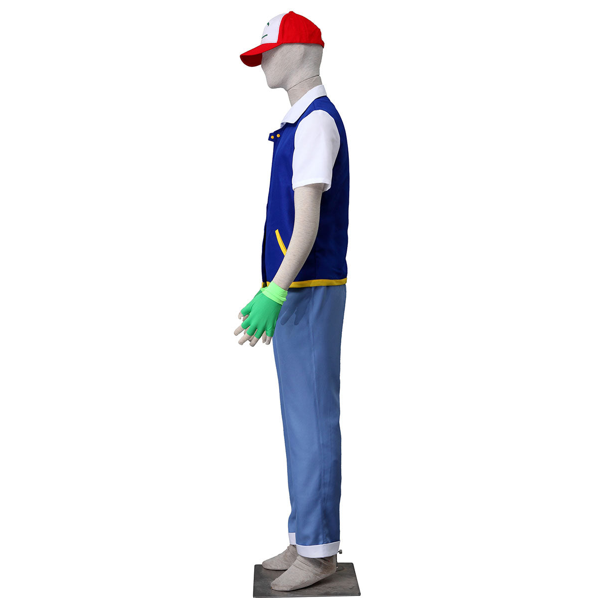 Anime Pokemon Trainer Ash Ketchum Short Sleeve Costume Kit with Hat and Gloves