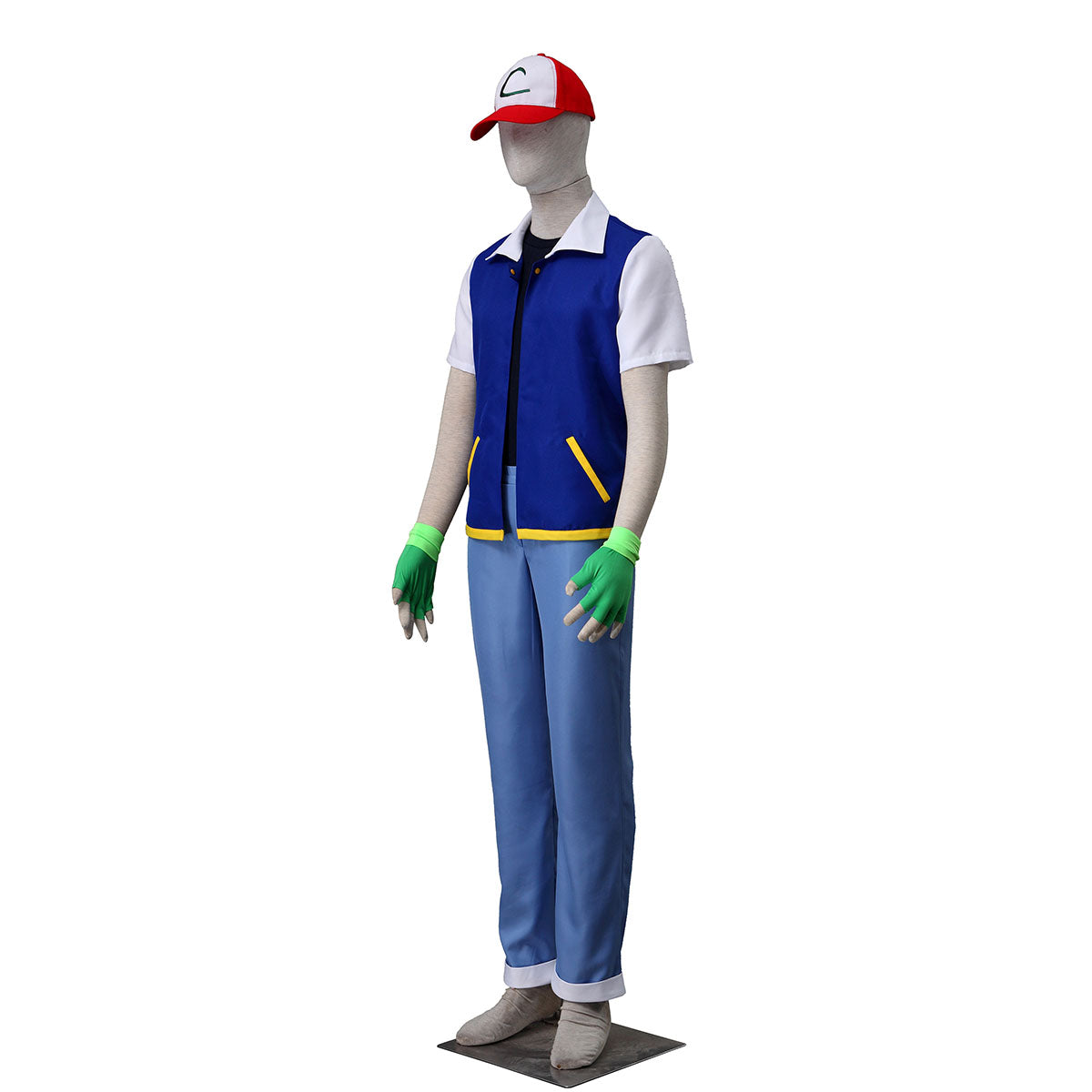 Anime Pokemon Trainer Ash Ketchum Short Sleeve Costume Kit with Hat and Gloves