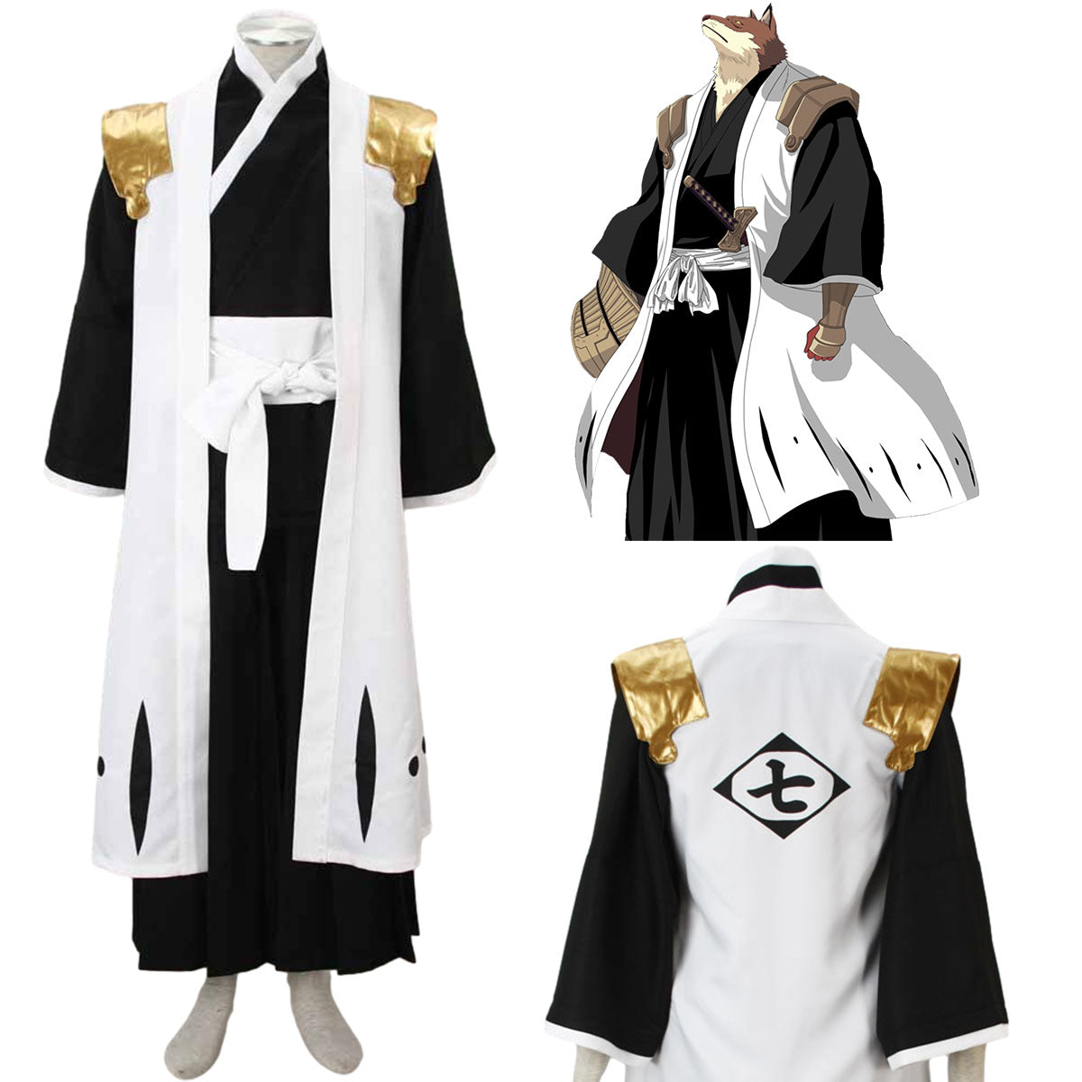 Anime Bleach Komamura Sajin 7th Division Captain Costume Kimono Outfit Kit