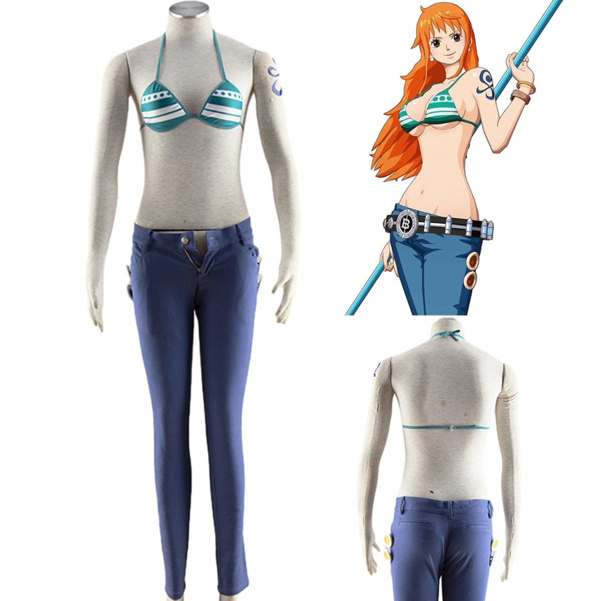 Anime One Piece Nami Swimsuit Costume with Accessories