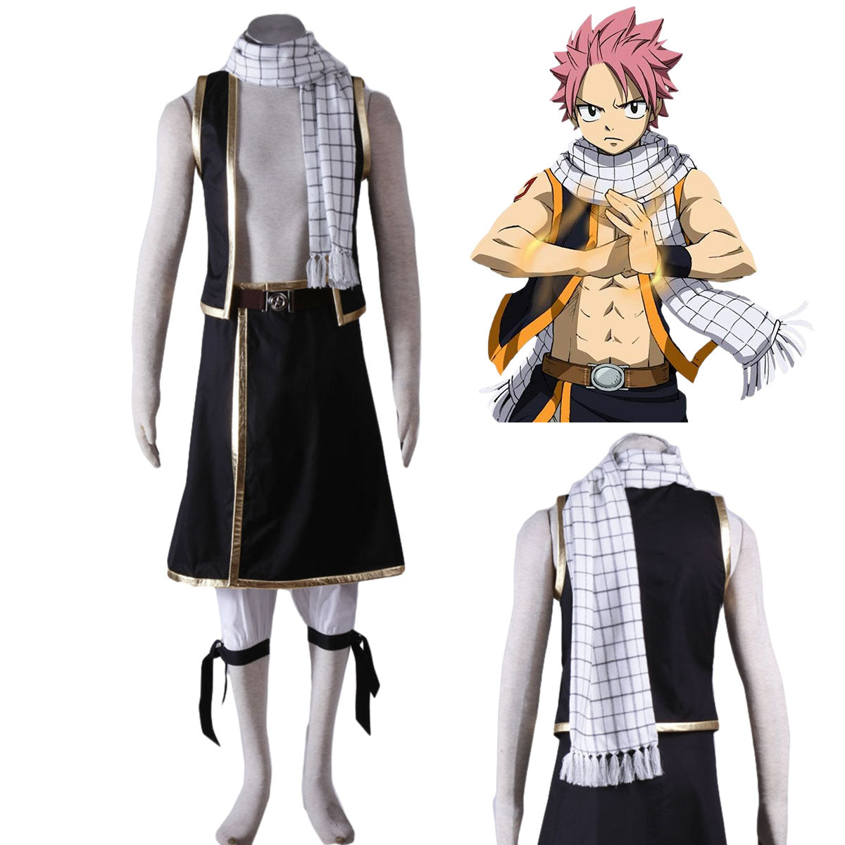 Fairy Tail Natsu Dragneel Cosplay Costume Outfit Kit with Scarf