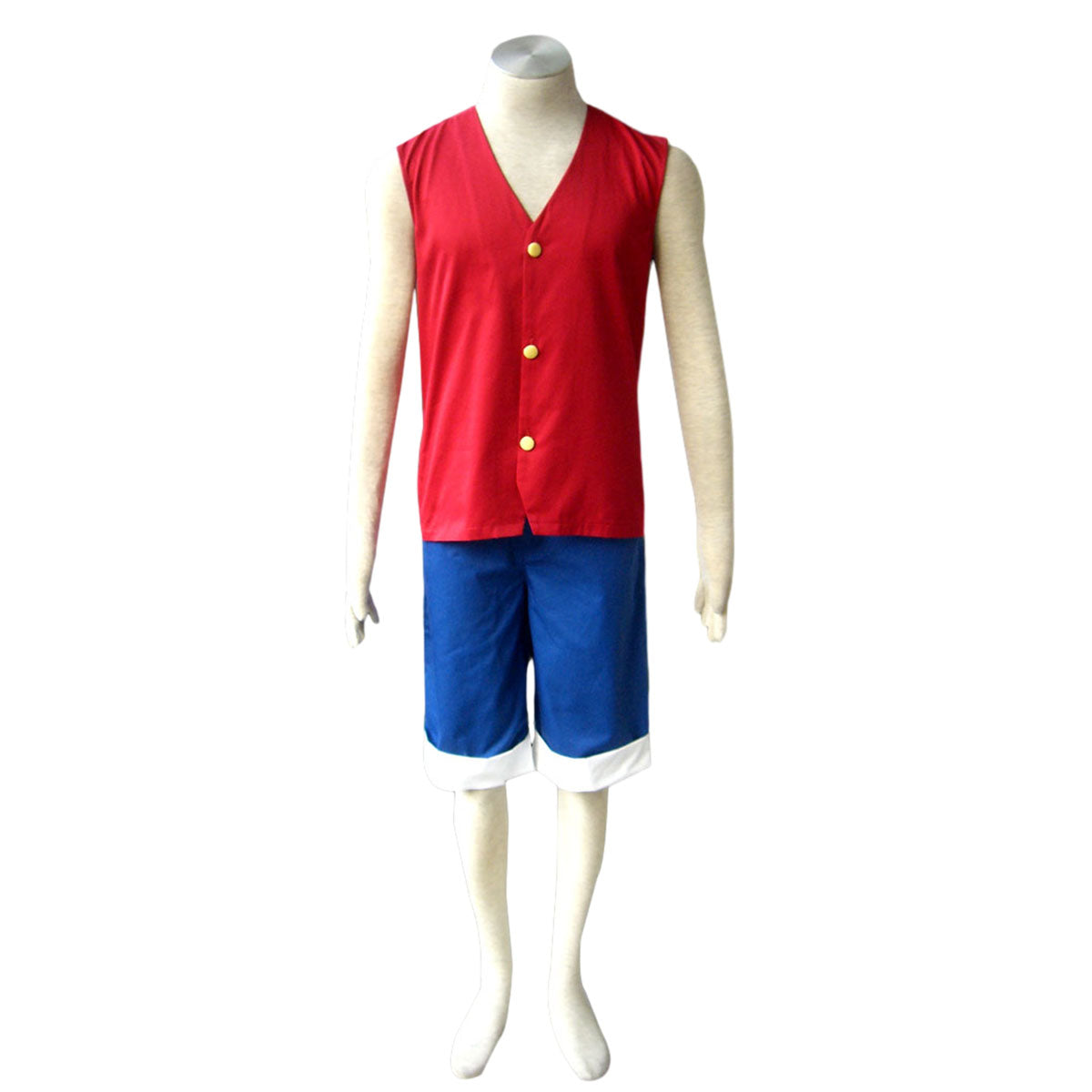 Anime One Piece Luffy Sleeveless Cosplay Costume Kit with Hat