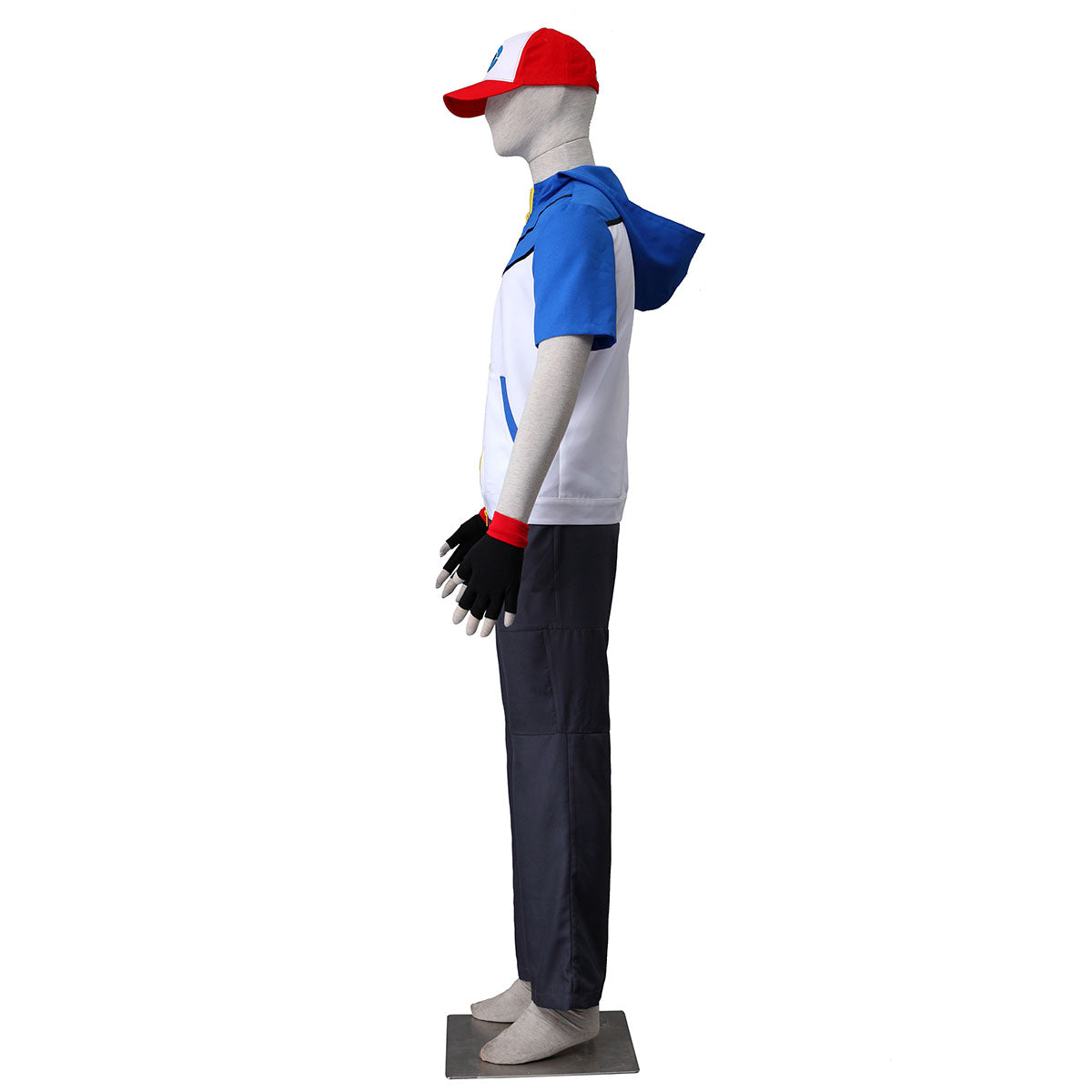 Anime Pokemon Trainer Ash Ketchum Hoodie Short Sleeve Costume Kit with Hat and Gloves