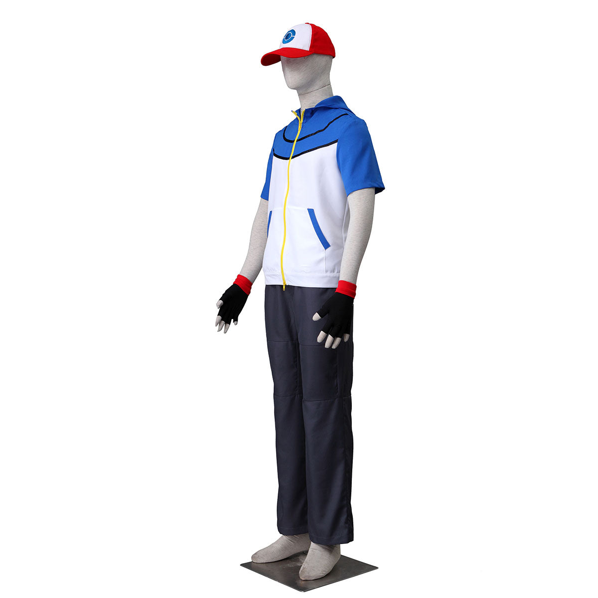 Anime Pokemon Trainer Ash Ketchum Hoodie Short Sleeve Costume Kit with Hat and Gloves