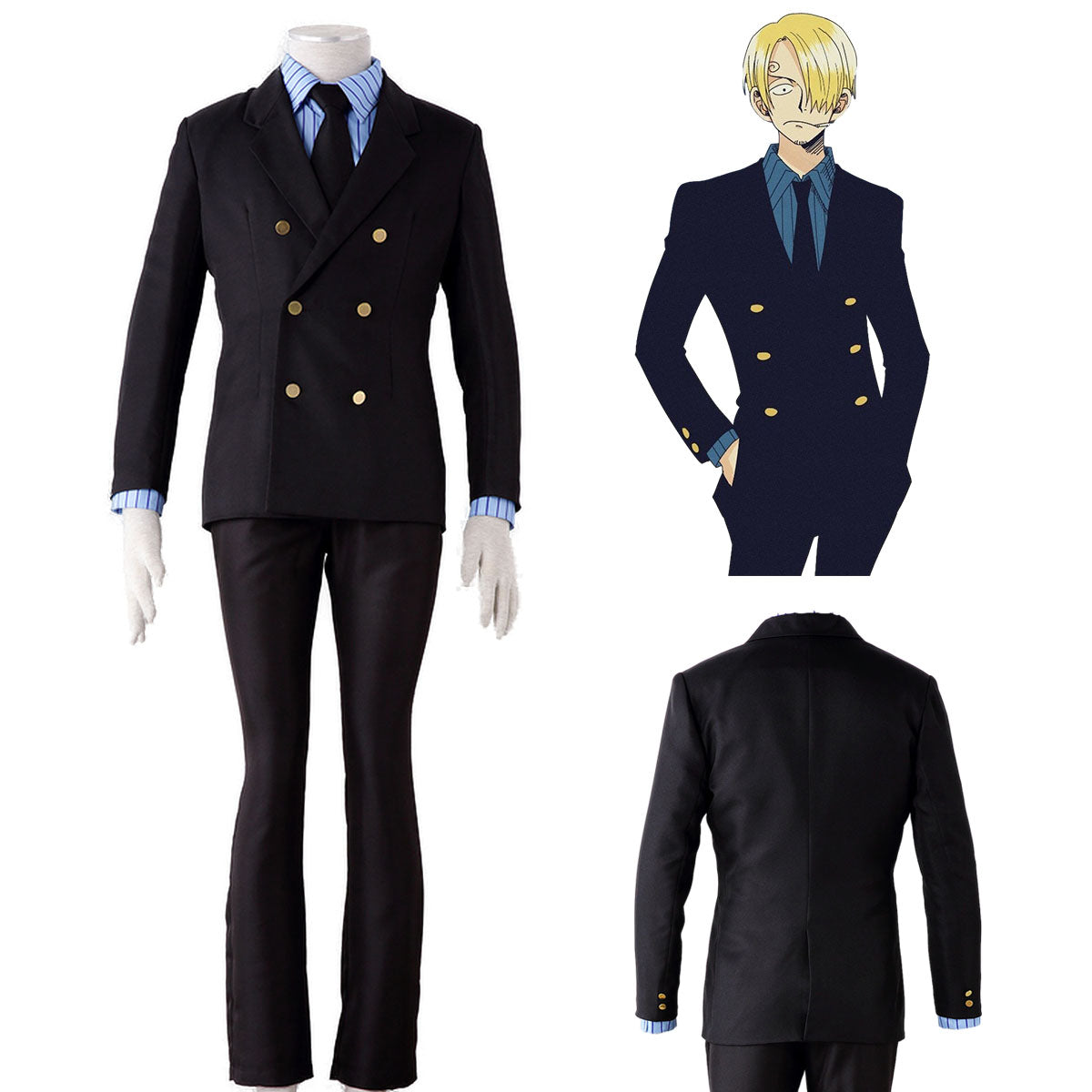 Anime One Piece Cook Vinsmoke Sanji Cosplay Costume Suit Kit full Outfit