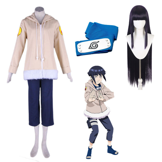 Anime Naruto Hyuuga Hinata Cosplay Costume Outfit Kit with Wig