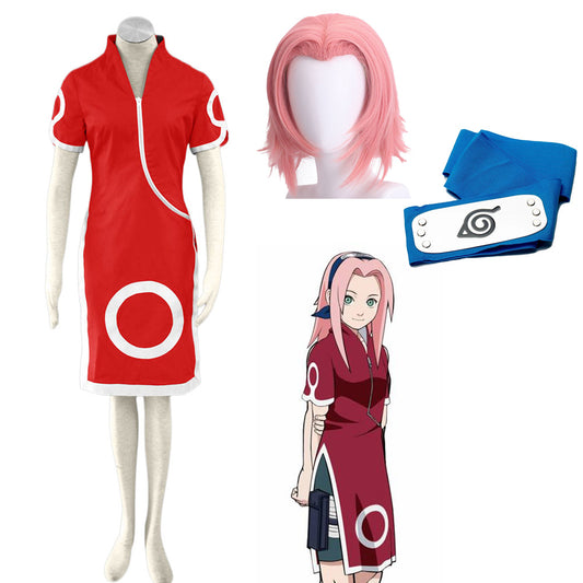 Naruto Shippuden Sakura Childhood Costume Outfit Kit with Wig