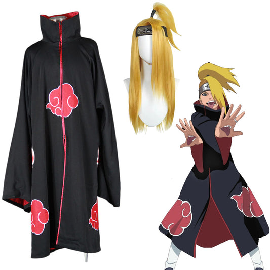 Naruto Shippuden Costume Deidara Cosplay Embroidered Cloak with Wig