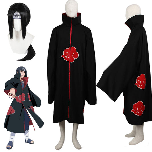 Naruto Shippuden Costume Uchiha Itachi Cosplay Akatsuki Cloak with Wig