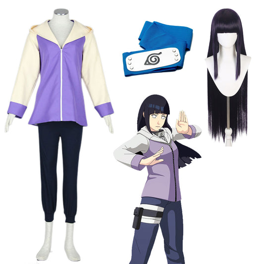 Anime Naruto Shippuden Hyuuga Hinata Cosplay Costume Outfit Kit with Wig