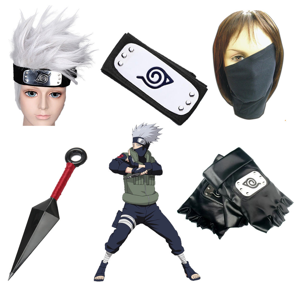 Anime Naruto Kakashi Costume Accessories Kit Wig Mask Headband