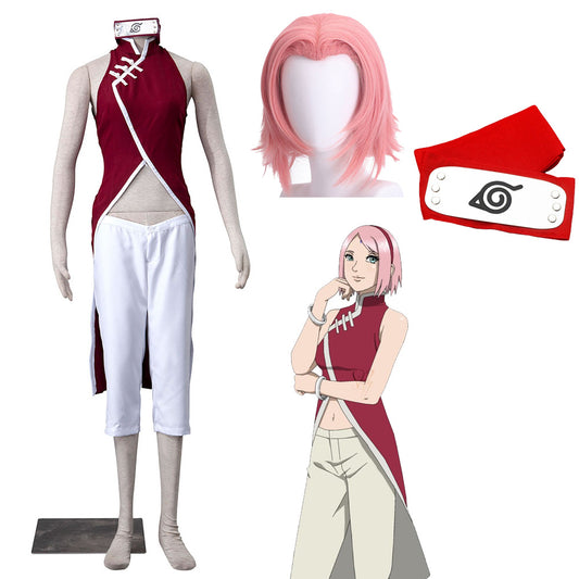 Anime Naruto Boruto Haruno Sakura Cosplay Costume full Outfit Kit with Wig