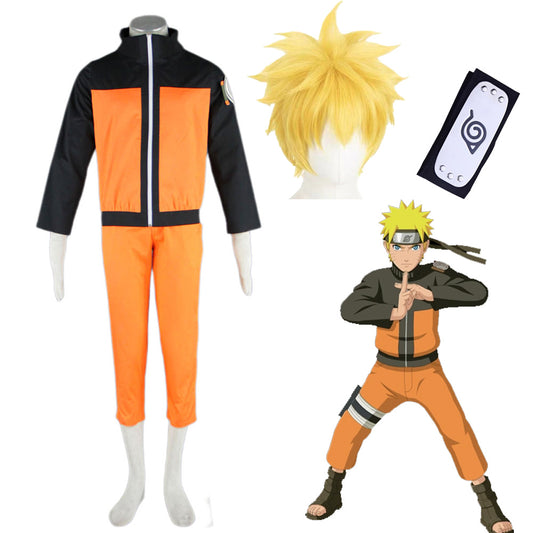 Anime Naruto Shippuden Cosplay Naruto Teenager Costume Kit with Wig