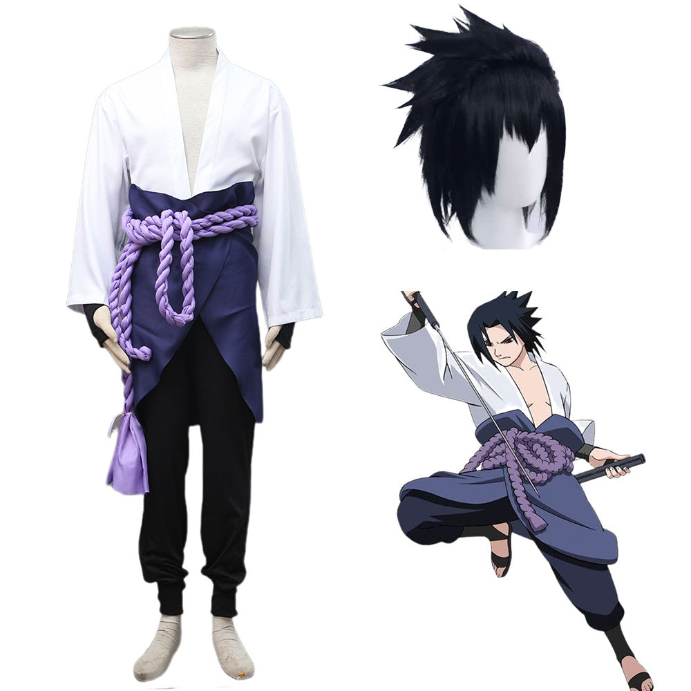 Naruto Shippuden Uchiha Sasuke Snake Organization Costume Outfit Kit with Wig