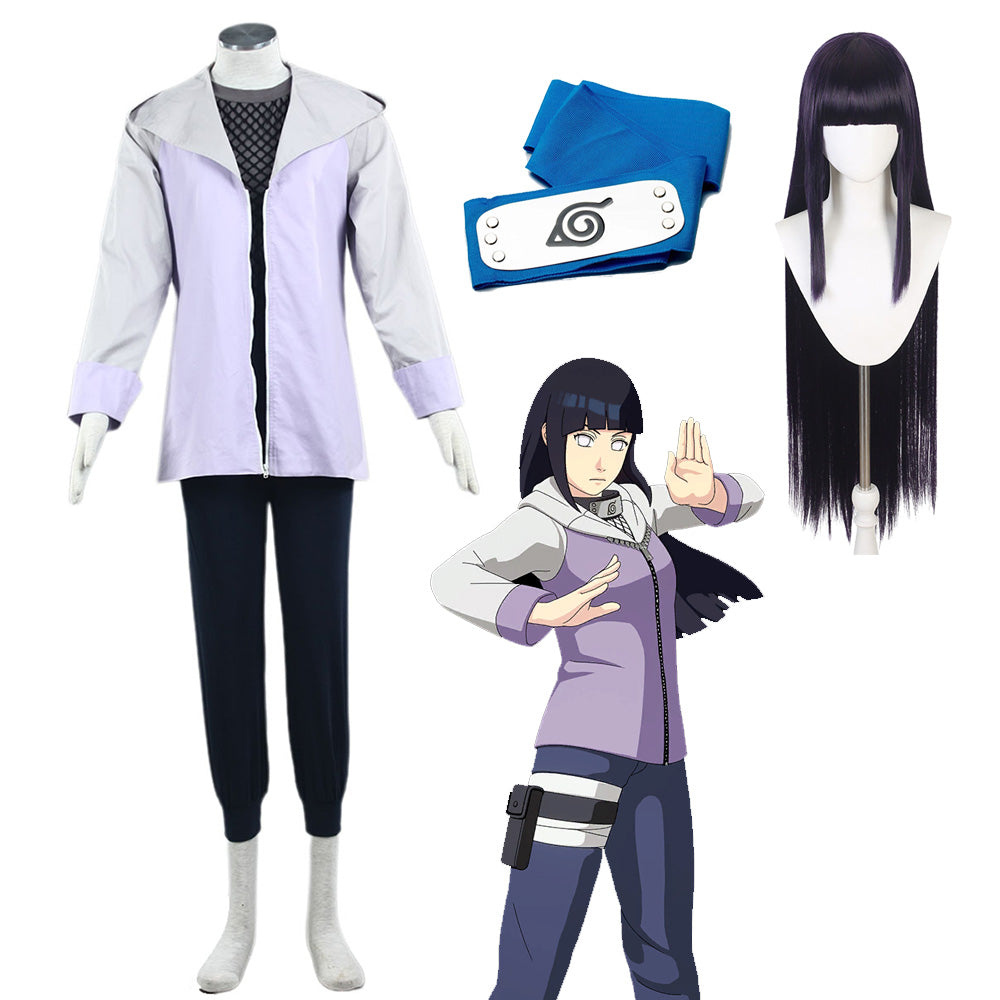 Naruto Shippuden Hyuga Hinata Cosplay Costume full Outfit Kit with Wig