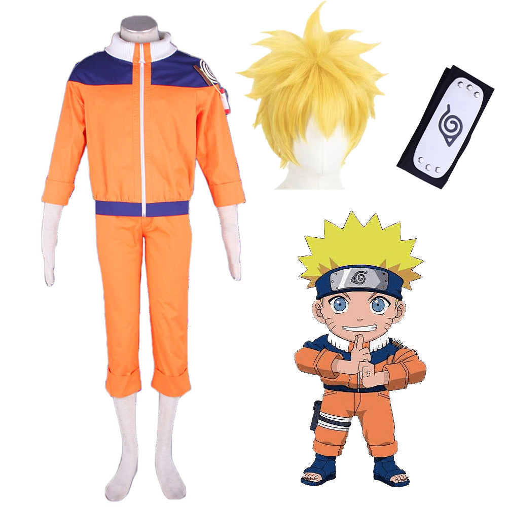 Anime Naruto Cosplay Naruto Chidhood Costume Kit with Wig