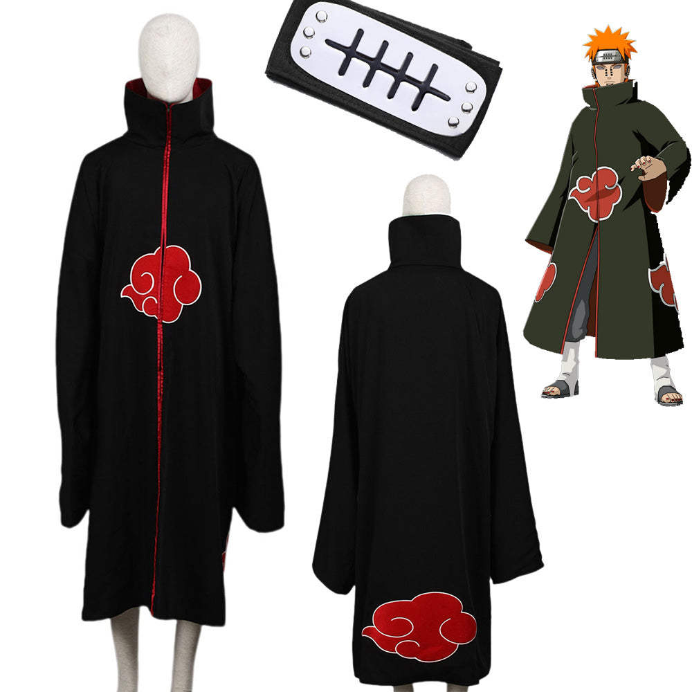 Naruto Shippuden Akatsuki Pain Cosplay Costume Cloak with Headband