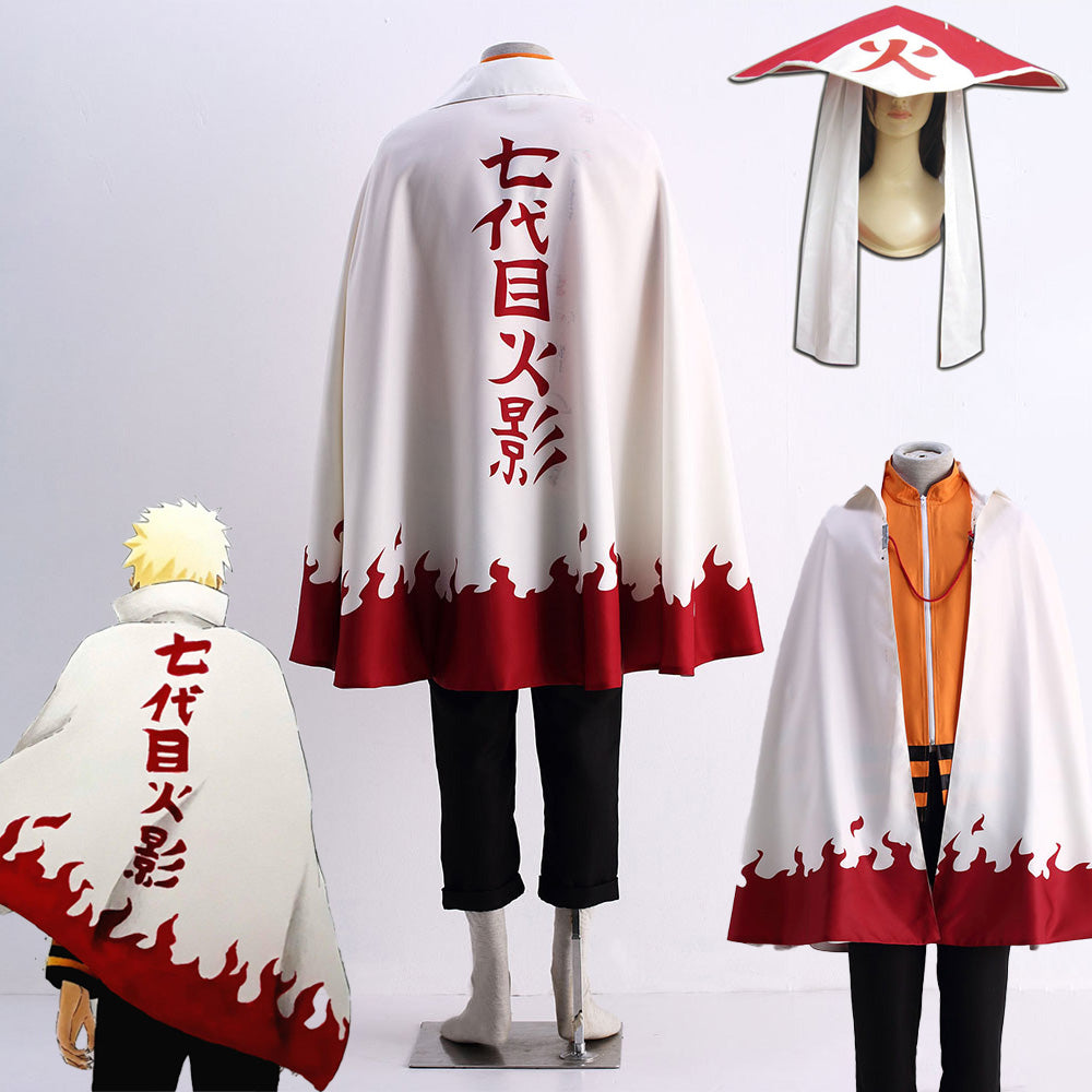 Naruto Shippuden Costume Naruto 7th Hokage Cosplay Cloak with Hokage Hat